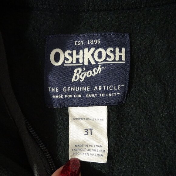 OshKosh Bgosh Full Zip Fleece Jacket Kids Girls Boys 3T Black Long Sleeve - Picture 4 of 7